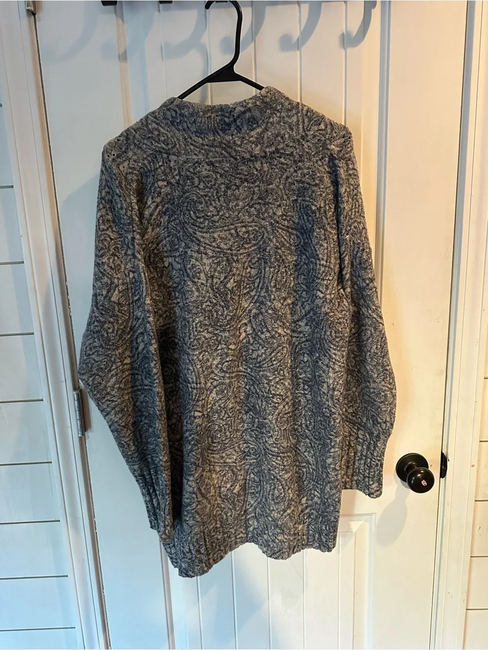 J. Jill Paisley-Pattern Open-Front Coatigan in Blue-Gray